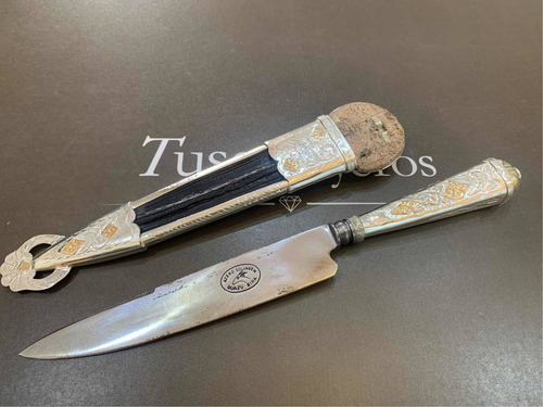 Imagen 2 de 5 de Cuchillo Criollo Completo, En Plata Y Oro. Hoja 16 Cm. Tuset