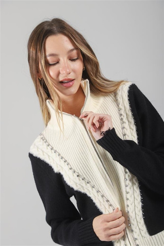 Sweater Saco Ganz Con Cierre Y Brillos Gu122269 Arizona