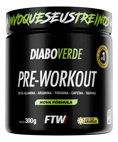 Suplemento Em Pó Pre Treino Pre Workout Pote 300g Sabor Frutas Amarelas FTW - DIABO VERDE