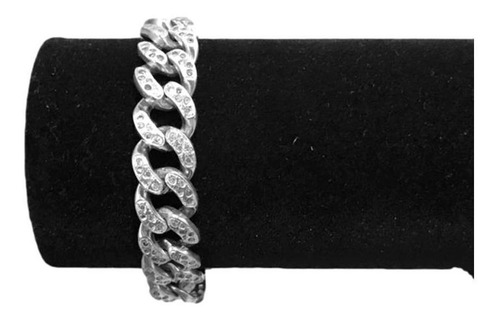 Conjunto Cordão Corrente Pulseira Prata 13mm Cravejada 70cm