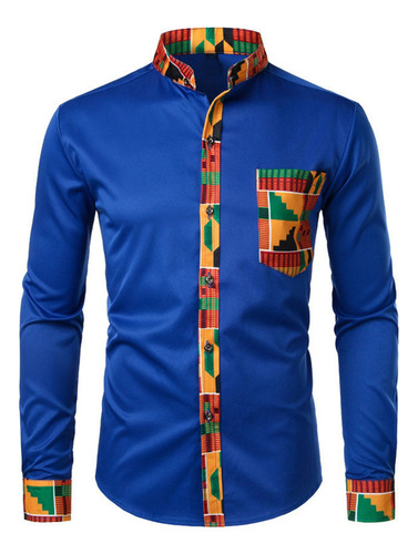 Camisa De Manga Larga Con Botones Y Estampado De Patchwork P
