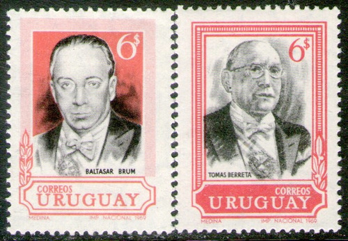 Uruguay 2 Sellos Mint Presidentes Brum Y Berreta Año 1969