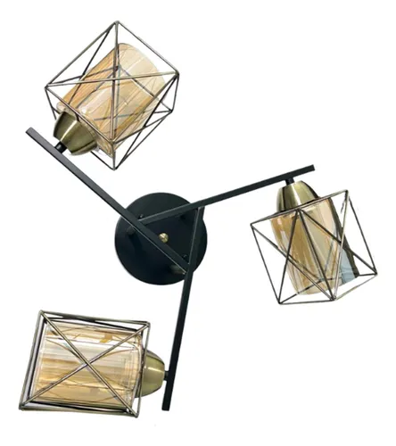 Lámpara De Techo Triple Geométrica Vidrio E-27 + Ampolleta