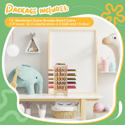 Juego Montessori Relaxgiant Con Torre De Palitos De Madera D