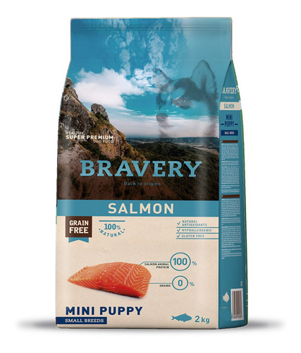 Comida Cachorro Raza Pequeña Bravery Libre Grano Salmón 2kg