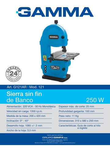 Imagen 4 de 6 de Sierra Sin Fin De Banco 250w Gamma G121ar