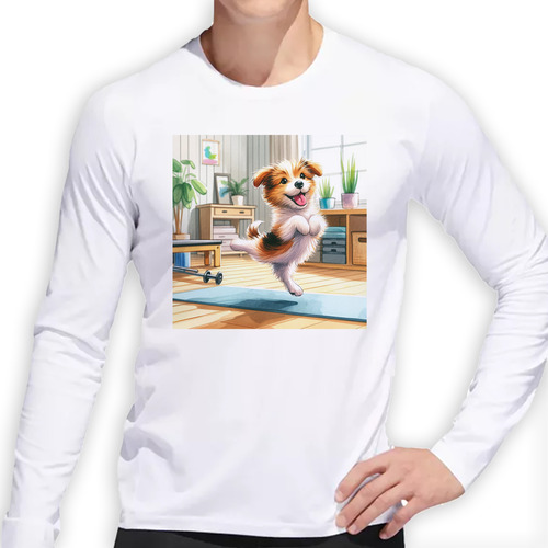 Remera Hombre Ml Perro Deporte Pilates Yoga En Casa Feliz