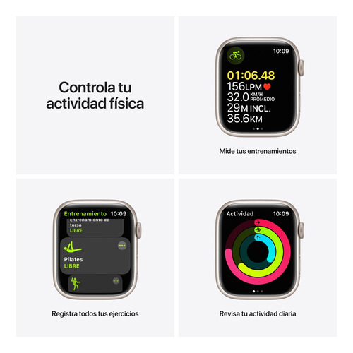Imagen 6 de 9 de Apple Watch Series 7 (GPS, 45mm) - Caja de aluminio color blanco estelar - Correa deportiva blanco estelar