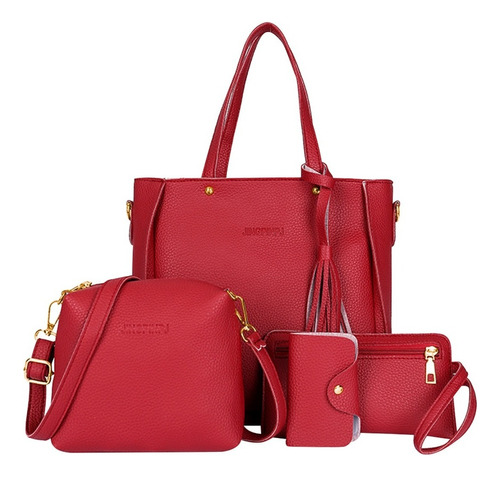 4pcs Casual Cross Body Bolso Diario Suave Pu Cuero Color Rojo Correa De Hombro Mismo