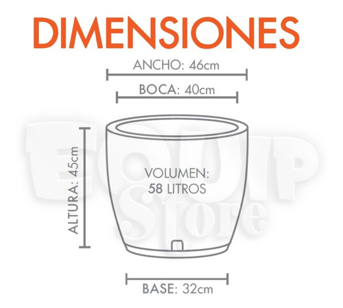 Imagen 4 de 4 de Maceta Plástica Grande Rotomoldeada Simil Piedra 45 + Plato