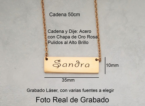 Imagen 2 de 6 de Collar Dije Nombre Grabado Láser Personalizado M1061