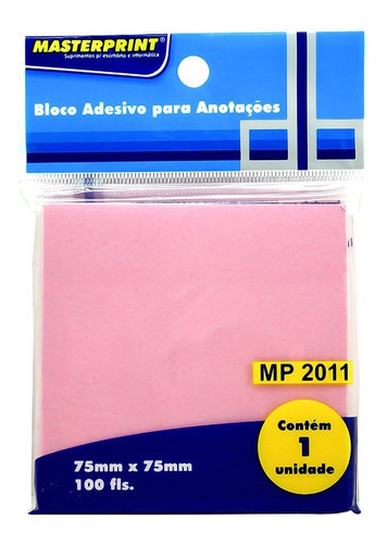 Bloco Adesivo Anotação 75x75mm 100 Folhas Masterprint Mp2011 Cor Rosa