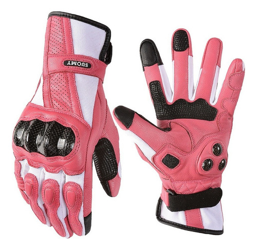 Ok Guantes De Moto Largos De Piel De Cabra Rosa Para Mujer