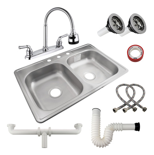 Kit Fregadero Tarja Tina Doble Empotrable Acero 83x56 Cocina