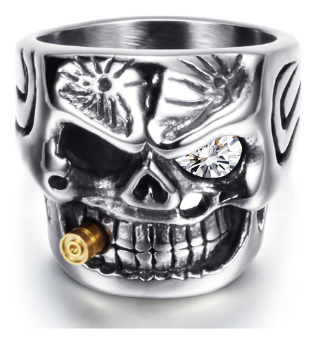 Anillo De Hombre De Acero Con Diamantes En Forma De Calavera