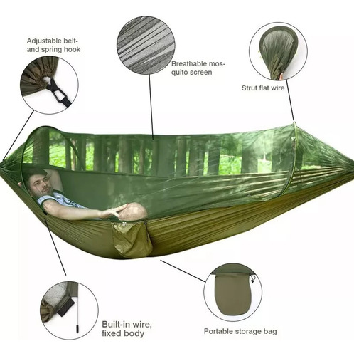 Hamaca De Camping Con Mosquitera Individual Doble De 200 Kg