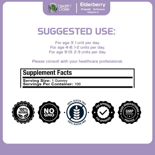 Gummy Vitamins Health Dose Saúco Sambucus Kids, 100 Unidades
