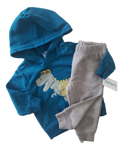 Conjunto Carters Bebe Dinosaurio Buzo Azul Pantalon Gris 