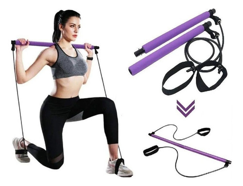 Kit Barra Pilates Corda Elastico Exercicio Muscular Portatil