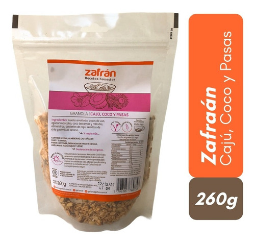 Granola Zafran Caju Coco Y Pasas 260 G Organico