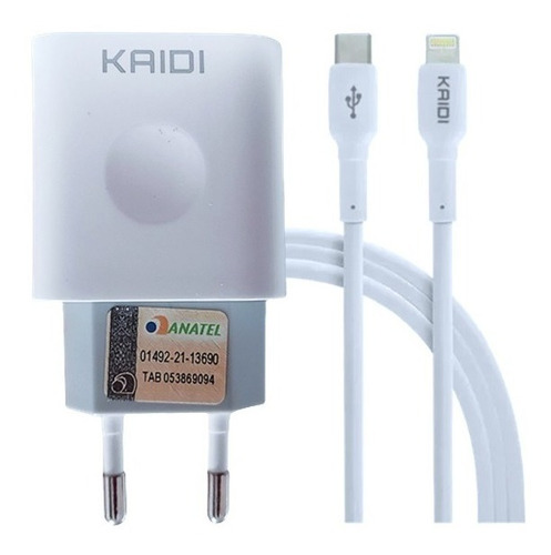 Carregador de Tomada Turbo com cabo de Lightning KAIDI KD-108A P/ iPhone XR 11 12 13"