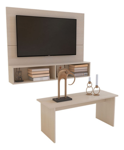 Combo Mesa Centro + Panel Tv55 Delos Dsm02fc Fineline Crema Color Beige