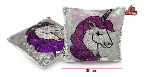 Almohadon Unicornio De Lentejuelas 30x30cm Phi Phi 4168