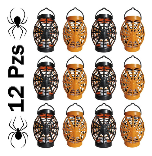 12 Pzs Luces Decorativas Para Halloween Calabacita De Araña