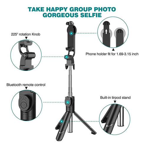 Imagen 4 de 6 de Palo Selfie Tripode Extensible iPhone/samsung Galaxy (negro)