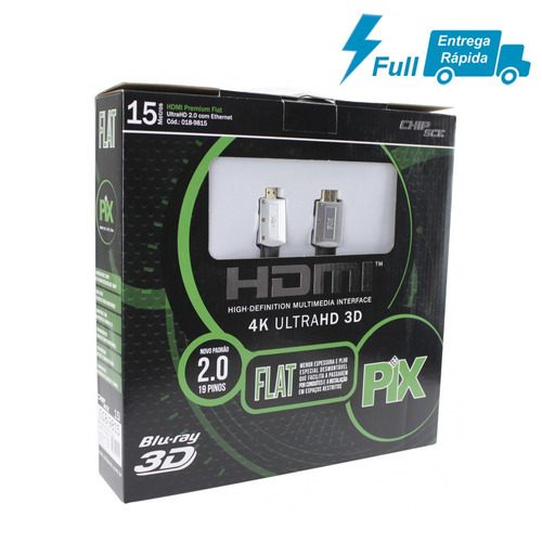 Cabo Hdmi Flat 2.0 19 Pinos 4k Ultrahd 15 Metros Premium