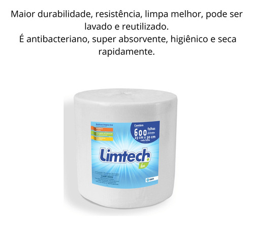 Pano Multiuso Limtech Branco 600 Folhas - 23cm X 240m
