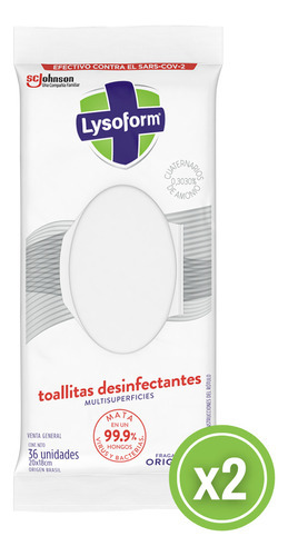 Toallitas Desinfectantes Multisuperficies Lysoform 36u - X2