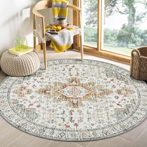 Alfombra Moynesa Redonda 120cm Oriental - Beige/ Dorado