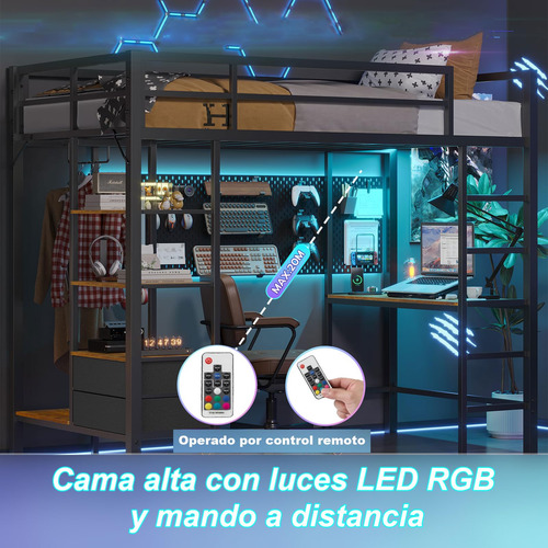 Litera Matrimonial Con Escritorio Y Luces Led Y Estantes