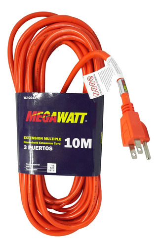 Extension Multiple Naranja 10mt 1 Puerto Ref Wj-c013 Megawat