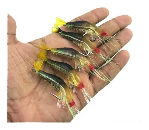 Kit C/5 Iscas Artificiais Camarão Com Anzol Tucunare Traira