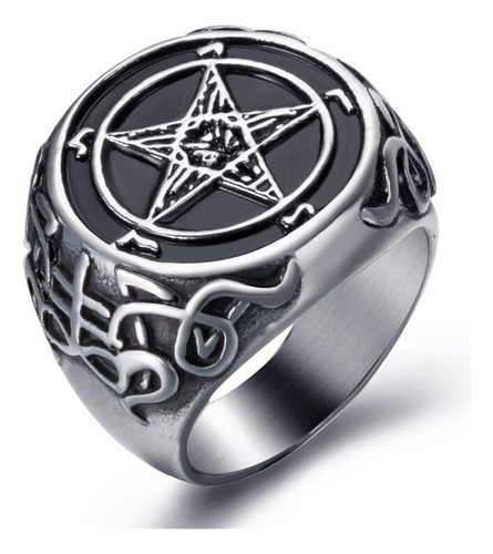 Anillo Hombre Pentagrama Baphomet Sulphur Leviatán Cruz