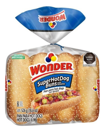 2 Pzas Pan Para Hot Dog Wonder Con Ajonjolí 8 Pzas