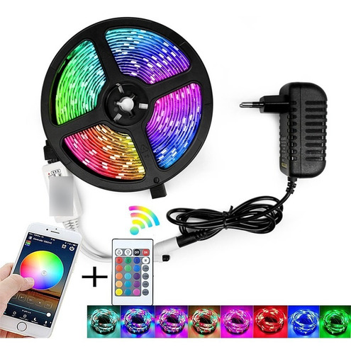 Cinta Tira Luces Led Rgb 5050 5 Mts Wifi Fuente - All Import