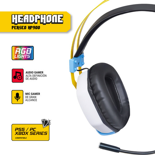 Auricular Gamer Con Led Level Up Perseo Para Ps5, Pc, Xbox Blanco