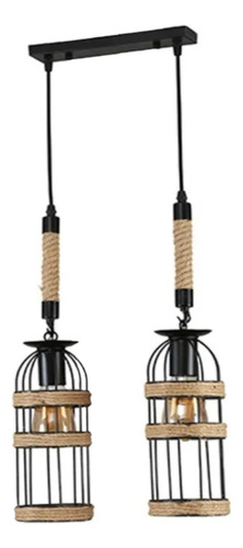 Lampara Colgante De Madera Y Metal Triple Tipo Jaula 3 Focos