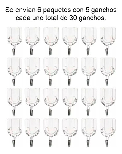 Gancho Adhesivo Plastico Acero Inoxidable Multiusos 30 Pzs