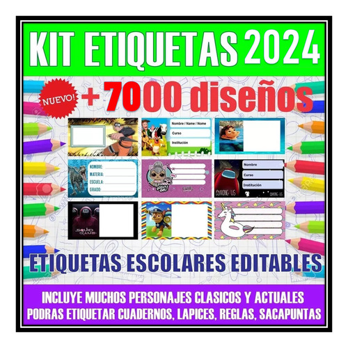 Kit Imprimible Vectores +7000 Modelos Etiquetas Escolares