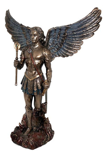 Escultura São Miguel Arcanjo Empunhando Cetro E Espada Cor Bronze
