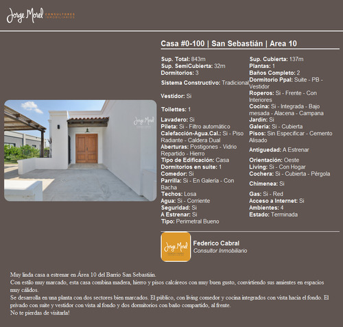 Casa Venta Barrio San Sebastián - Area 10 - 3 Dormitorios - #id 2537