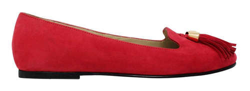 Zapato Flat Balerina Mujer Regina Romero Polina Ante Rojo