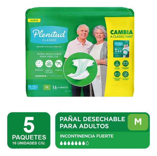 Pañales Para Adultos Plenitud Classic Pant M X16u Pack X5