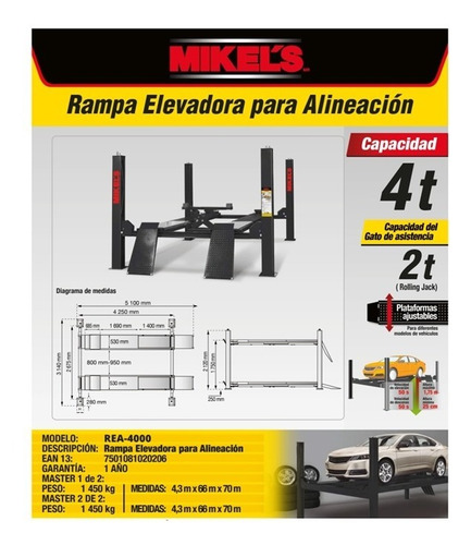 Rampa Elevadora Para Alineación 4 Toneladas (mikels)