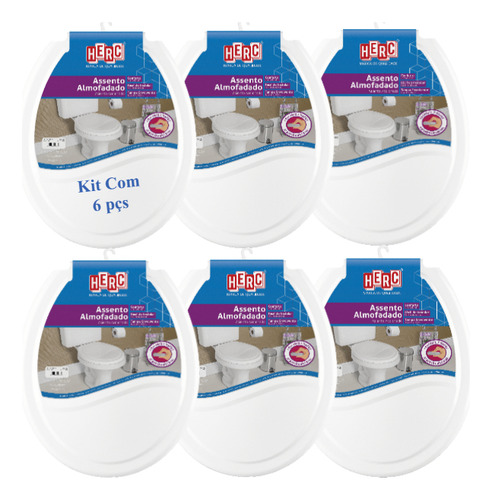 Kit Com 6 Tampa De Vaso Assento Almofadado Oval Branco