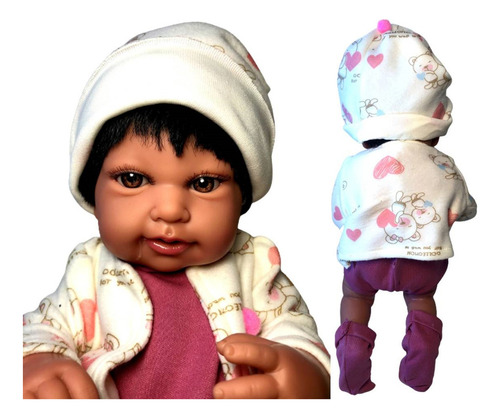 Boneca Bebê Reborn Real Realista Menina Recém Nascida Morena Com Cabelo Preto E Acessórios - Corpo Totalmente Em Vinil Muito Detalhado Linda Parece De Verdade - Cotiplás Brinquedos